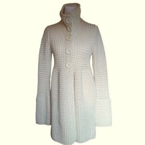 French Connection Cardigan Sweater Coat Women Small Cream Wool Blend Chunky Knit